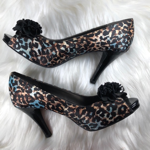Sam & Libby Blue Brown Leopard Print High Heels - Picture 4 of 8